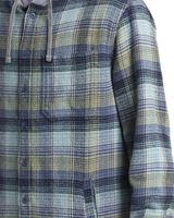 The Quiksilver Mens Sandbar Hooded Flannel Shirt in Vintage Blue