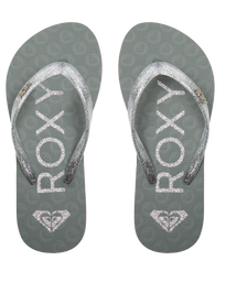 The Roxy Girls Girls Viva Sparkle Flip Flops in Cloudy Grey