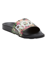 The Roxy Womens Slippy II Sliders in Black, Pink & Soft Lime