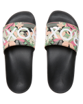 The Roxy Womens Slippy II Sliders in Black, Pink & Soft Lime