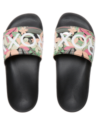 The Roxy Womens Slippy II Sliders in Black, Pink & Soft Lime