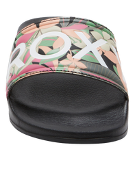 The Roxy Womens Slippy II Sliders in Black, Pink & Soft Lime