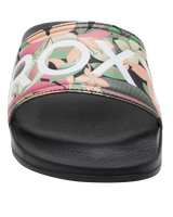 The Roxy Womens Slippy II Sliders in Black, Pink & Soft Lime