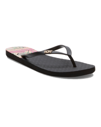 The Roxy Womens Viva Printed Flip Flops in Black, Pink & Soft Lime