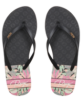 The Roxy Womens Viva Printed Flip Flops in Black, Pink & Soft Lime