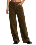 The RVCA Womens Coco Corduroy Wide Leg Trousers in Dark Olive