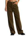 The RVCA Womens Coco Corduroy Wide Leg Trousers in Dark Olive