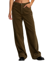 The RVCA Womens Coco Corduroy Wide Leg Trousers in Dark Olive