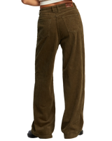 The RVCA Womens Coco Corduroy Wide Leg Trousers in Dark Olive