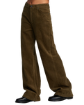 The RVCA Womens Coco Corduroy Wide Leg Trousers in Dark Olive