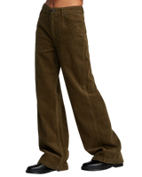 The RVCA Womens Coco Corduroy Wide Leg Trousers in Dark Olive