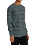 The RVCA Mens Day Shift Thermal Stripe T-Shirt in Balsam Green