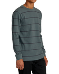 The RVCA Mens Day Shift Thermal Stripe T-Shirt in Balsam Green