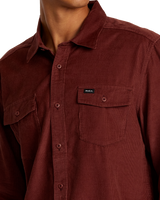 The RVCA Mens Freeman Cord Shirt in Red Earth