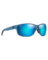 The Maui Jim Kaiwi Channel Polarised Wrap Sunglasses in Blue Black Stripe & Blue Hawaii