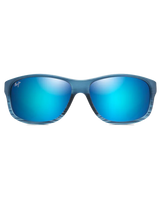 The Maui Jim Kaiwi Channel Polarised Wrap Sunglasses in Blue Black Stripe & Blue Hawaii