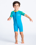 The C-Skins Boys C-Kid Baby Shorty Wetsuit in Cyan, Green & Aurora Yellow