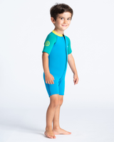 The C-Skins Boys C-Kid Baby Shorty Wetsuit in Cyan, Green & Aurora Yellow