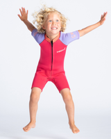 The C-Skins Girls C-Kid Baby Shorty Wetsuit in Coral, Lilac & Bright Coral