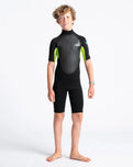 Boys Element 3/2mm Back Zip Shorty Wetsuit in Black, Lime & Multi