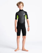 Boys Element 3/2mm Back Zip Shorty Wetsuit in Black, Lime & Multi