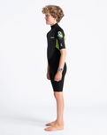 The C-Skins Boys Element 3/2mm Back Zip Shorty Wetsuit in Black, Lime & Multi