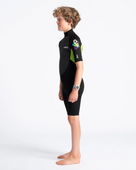 The C-Skins Boys Element 3/2mm Back Zip Shorty Wetsuit in Black, Lime & Multi