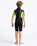 The C-Skins Boys Element 3/2mm Back Zip Shorty Wetsuit in Black, Lime & Multi