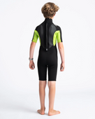 The C-Skins Boys Element 3/2mm Back Zip Shorty Wetsuit in Black, Lime & Multi