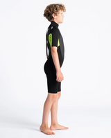 The C-Skins Boys Element 3/2mm Back Zip Shorty Wetsuit in Black, Lime & Multi