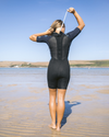 The C-Skins Womens Element 3/2mm Back Zip Shorty Wetsuit in Black, Slate & Azure Blue