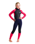 The C-Skins Girls Element 3/2mm Back Zip Wetsuit in Slate, Coral & Multi