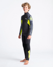 The C-Skins Boys Element 3/2mm Back Zip Wetsuit in Anthracite, Yellow & Black Tie Dye