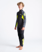 The C-Skins Boys Element 3/2mm Back Zip Wetsuit in Anthracite, Yellow & Black Tie Dye