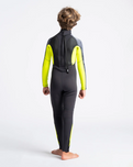 The C-Skins Boys Element 3/2mm Back Zip Wetsuit in Anthracite, Yellow & Black Tie Dye