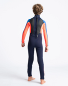 The C-Skins Boys Element 3/2mm Back Zip Wetsuit in Navy, Flo Red & Blue Tie Dye