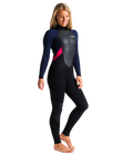 The C-Skins Womens Element 3/2mm Back Zip Wetsuit in Black, Slate & Coral