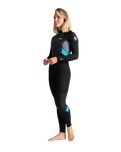 The C-Skins Womens Element 3/2mm Back Zip Wetsuit in Raven Black, Black Tie Dye & Cyan