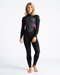 The C-Skins Womens Element 3/2mm Back Zip Wetsuit (2022) in Black, Slate & Coral