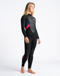 The C-Skins Womens Element 3/2mm Back Zip Wetsuit (2022) in Black, Slate & Coral