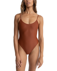 The Rhythm Womens Classic Minimal One Piece Swimsuit in Rust