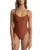The Rhythm Womens Classic Minimal One Piece Swimsuit in Rust