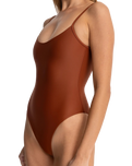 The Rhythm Womens Classic Minimal One Piece Swimsuit in Rust