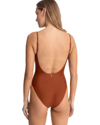 The Rhythm Womens Classic Minimal One Piece Swimsuit in Rust