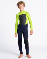 The C-Skins Boys Legend 4/3mm Back Zip Wetsuit in Ink Blue, Lime & Flo Red