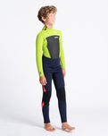 The C-Skins Boys Legend 4/3mm Back Zip Wetsuit in Ink Blue, Lime & Flo Red