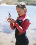 The C-Skins Girls Legend 4/3mm Back Zip Wetsuit in Slate, Coral & Ocean Blue