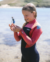 The C-Skins Girls Legend 4/3mm Back Zip Wetsuit in Slate, Coral & Ocean Blue