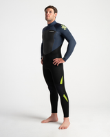 Mens Legend 4/3mm Back Zip Wetsuit in Black, Bluestone & Lime