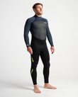 Mens Legend 4/3mm Back Zip Wetsuit in Black, Bluestone & Lime